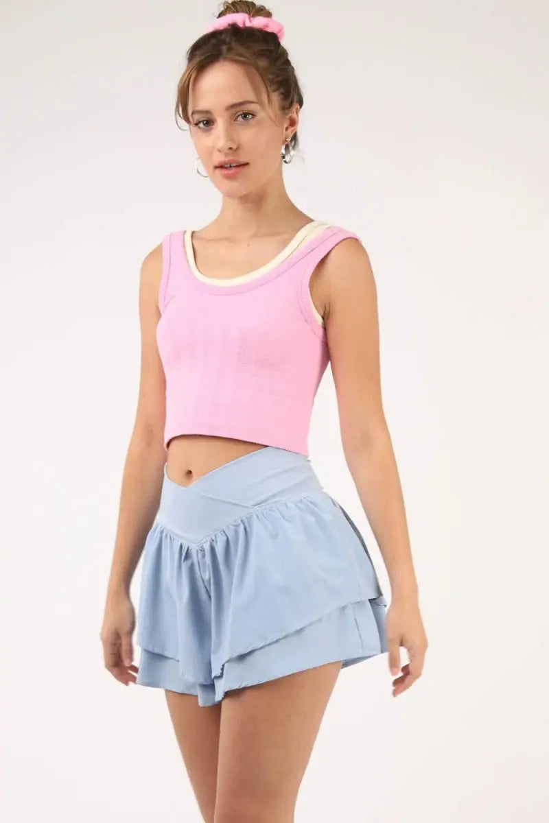 Very J V-Shaped High Waist Layered Active Shorts for Women - Love Salve